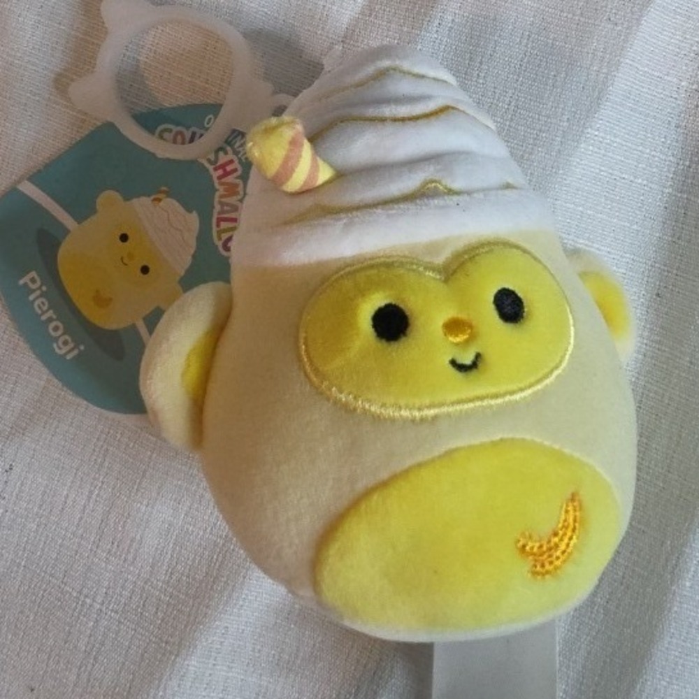 Squishmallows Pierogi Banana Smoothie Monkey 3.5 Inch Plush Keychain Clip NWT